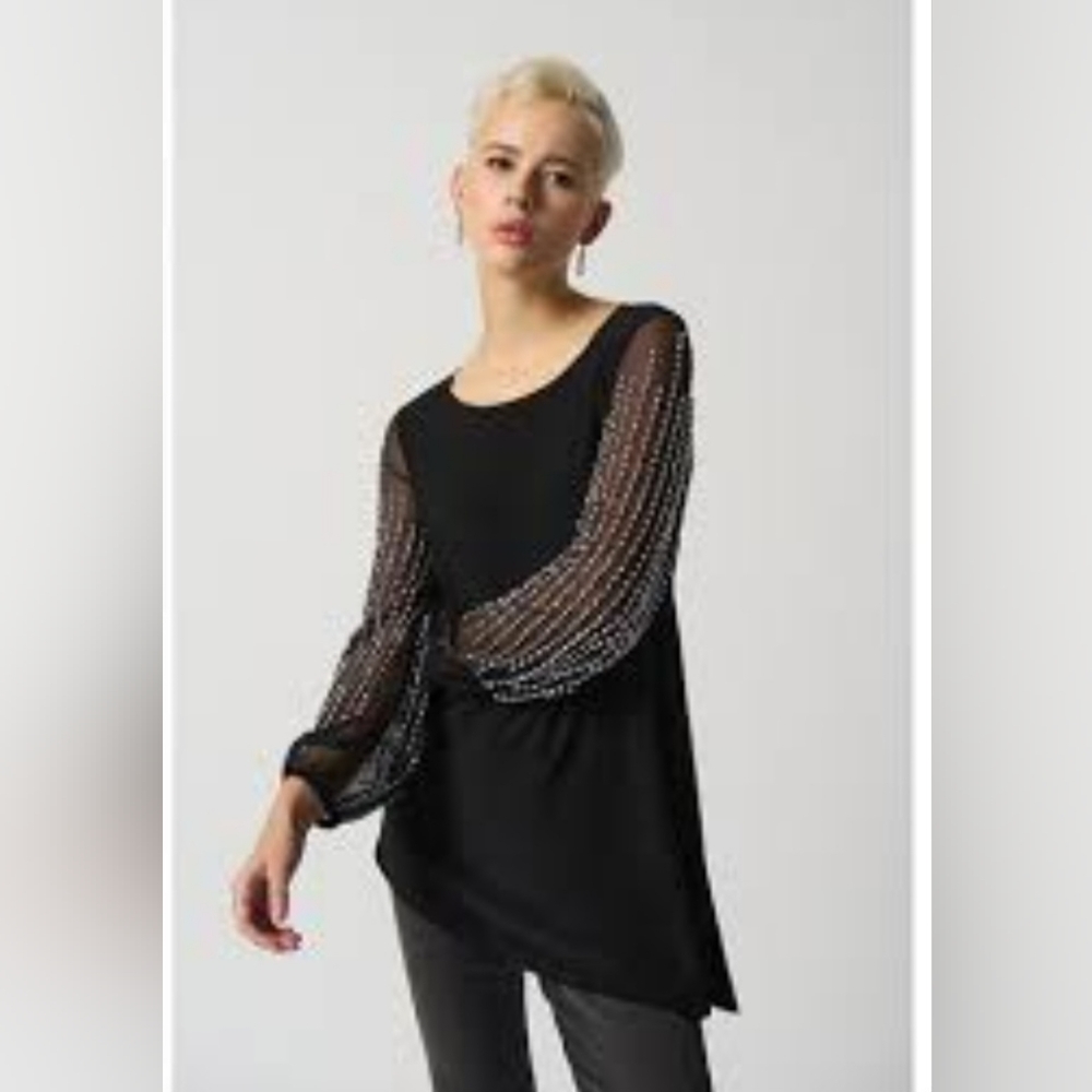 MARINA - Asymmetric Women blouse - Beaded Sleeve arm - Size 8 - NWT - Picture 2 of 3
